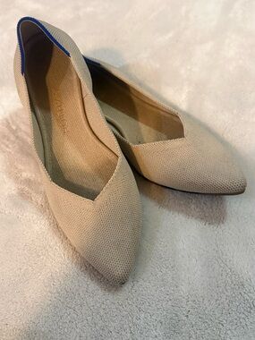 ROTHYS Pointed Toe Beige Knit Ballet Flats - Comfortable Everyday Women’s Shoes